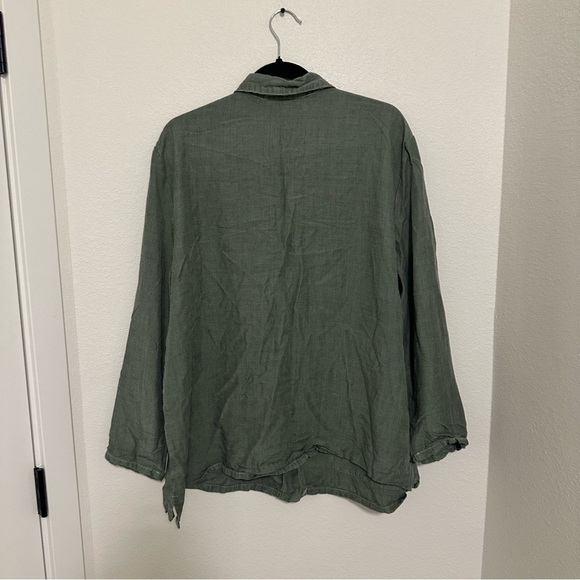 Bryn Walker Green 100% Linen Jacket Pearly Buttons Bottom Pockets Size Large - Picture 6 of 12